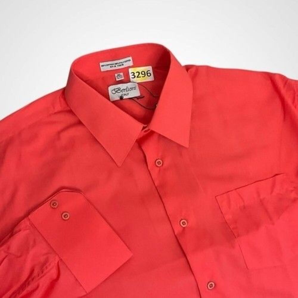 NWT Berlioni Long Slv. Button Up Dress Shirt‎ Men Size 2XL Solid Coral Red Italy